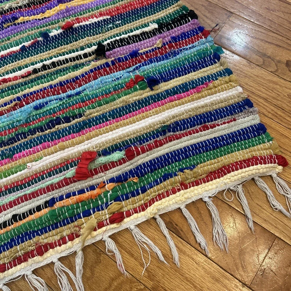 Vintage Rag Rug Handwoven Boho Farmhouse Cottage Chic Accent 58